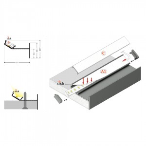 Alumiiniprofiili TOPMET GLOW12 UP A1C 2m valkoinen