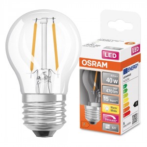 LED-lamppu OSRAM P45 CL 230V 4,8W 470lm E27 320° IP20 TRIAC 827