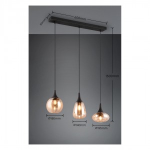 Pendant lamp Trio Lighting Lumina 3 black / amber E14 IP20