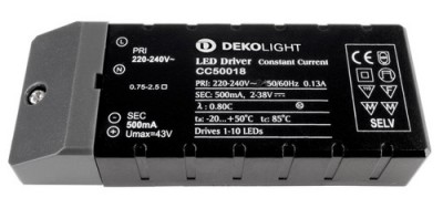Toiteplokk Deko-Light Basic 500mA CC50018/18 W must 0.7-18.0W IP20