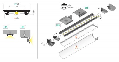 Alumiiniumprofiil TOPMET ARC12  CD/U5 2m anodeeritud