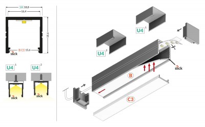 Alumiiniumprofiil TOPMET SMART16 B/U4 2m valge