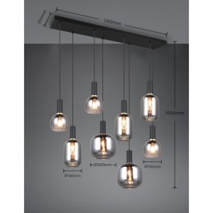 Rippvalgusti Trio Lighting Diva 8 must E27 IP20