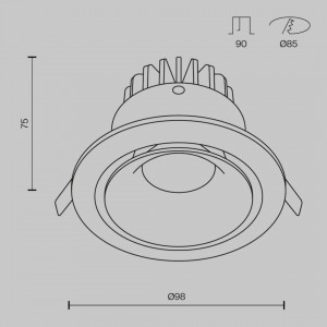 Recessed light Maytoni Yin black 12W 870lm 60° IP20 TRIAC 930