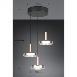 Rippvalgusti Trio Lighting Celeste 3 must 230V 22,5W 2250lm IP20 switch dimmer 830