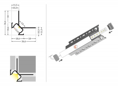 Alumiiniumprofiil TOPMET UNI-TILE12 270 DEG C PLUS 2m anodeeritud