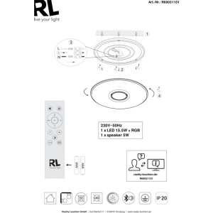 Plafoon Trio Lighting Musica Bluetooth kõlariga valge 15,5W 1700lm CRI80 IP20 DIMMABLE 3000K-6000K