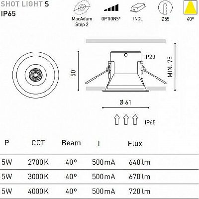 Süvisvalgusti Arkoslight Shot Light S must 6W 610lm 34° IP65 TRIAC 930