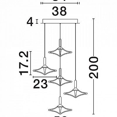 Rippvalgusti Nova Luce Diaz must/messing 230V 24W 1075lm IP20 TRIAC 830