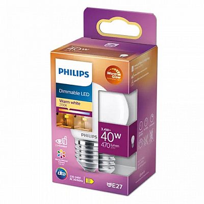 LED bulb PHILIPS Classic P45 230V 3.4W 470lm CRI90 E27 360° IP20 DIMMABLE 2700 K - 3000 K