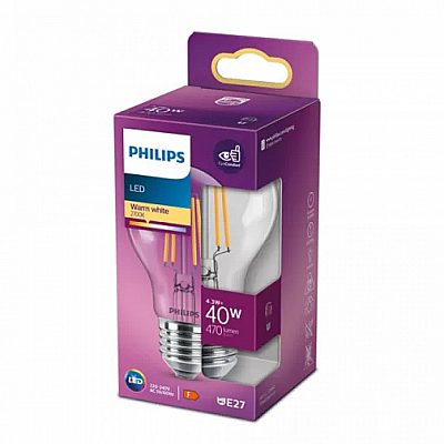 LED bulb PHILIPS Filament A60 230V 4,3W 470lm E27 360° 2700K warm white