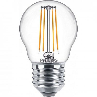 LED lamp PHILIPS Filament P45 230V 4,3W 470lm E27 360° 2700K soe valge