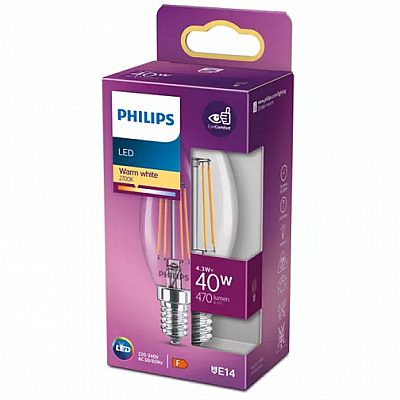 LED bulb PHILIPS Filament B35 230V 4,3W 470lm E14 360° 2700K warm white