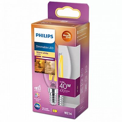 LED bulb PHILIPS filament  B35 3,4W 470lm E14 DIMMABLE 2200K-2700K