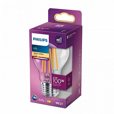 LED bulb PHILIPS Filament A60 230V 10,5W 1521lm E27 360° 2700K warm white