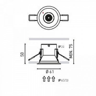 Recessed light Arkoslight Shot Light S white 6W 610lm 34° IP65 PUSH 930