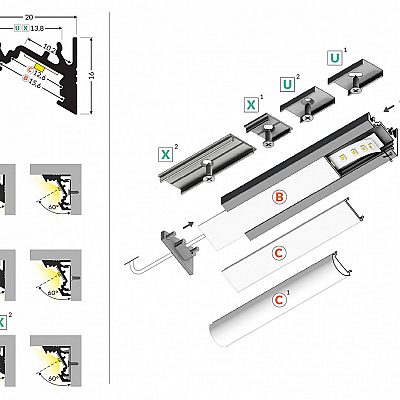 Aluminium profile TOPMET CORNER10 BC/UX 2m white