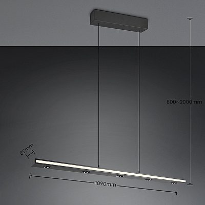 Rippvalgusti Trio Lighting Graham must 41,5W 4280lm CRI80 IP20 2300K, 3000K, 4000K 3CCT