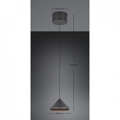 Pendant lamp Trio Lighting Laguna 1 black 5W 500lm CRI80 IP20 Dip Switch 2300K, 3000K, 4000K 3CCT