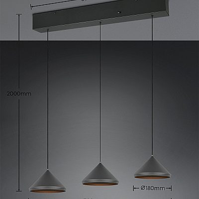Pendant lamp Trio Lighting Laguna 3 black 15W 1500lm CRI80 IP20 Dip Switch 2300K, 3000K, 4000K 3CCT