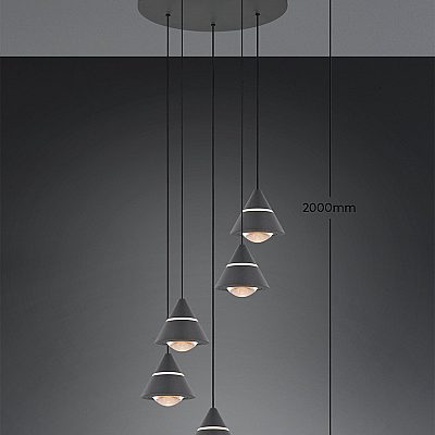 Pendant lamp Trio Lighting Romeo 5 black 230V 35W 3500lm CRI80 38° IP20 2300K, 3000K, 4000K 3CCT