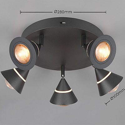 Laevalgusti Trio Lighting Romeo 5 must 230V 35W 3500lm CRI80 GU10 IP20 Dip Switch 2300K, 3000K, 4000K 3CCT