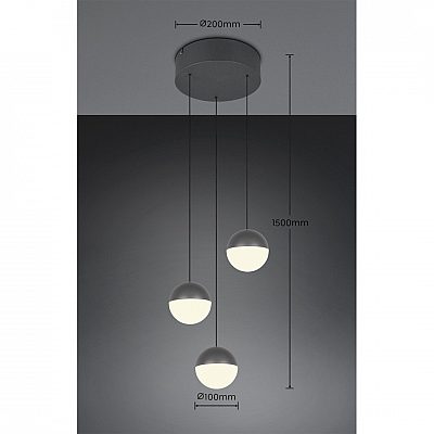 Rippvalgusti Trio Lighting Senta 3 antratsiit / valge 15W 2400lm IP20 3000K soe valge