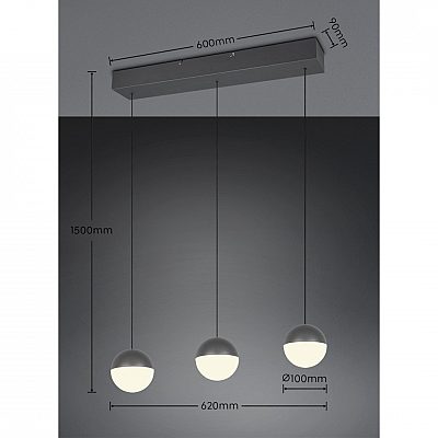 Rippvalgusti Trio Lighting Senta 3 antratsiit / valge 15W 2400lm IP20 3000K soe valge